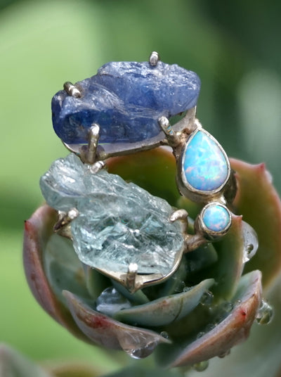 Garden Beauty Ring 2 with Aquamarine and Tanzanite