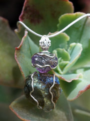 Free-form Rough Labradorite Pendant 7 with Amethyst