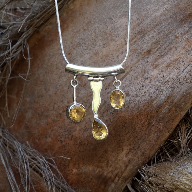 Honey Citrine Quartz and Sterling Wave Pendant