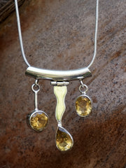 Honey Citrine Quartz and Sterling Wave Pendant