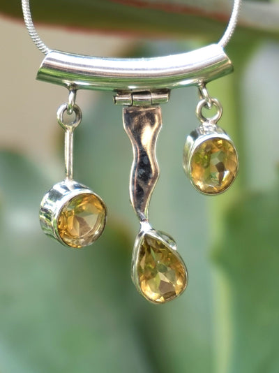 Honey Citrine Quartz and Sterling Wave Pendant