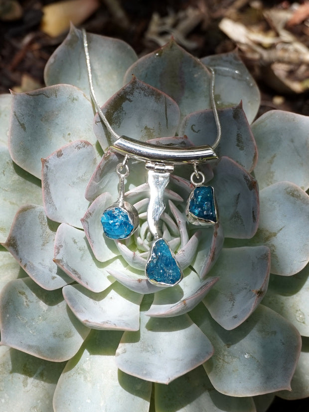 Apatite Gemstones and Sterling Wave Pendant