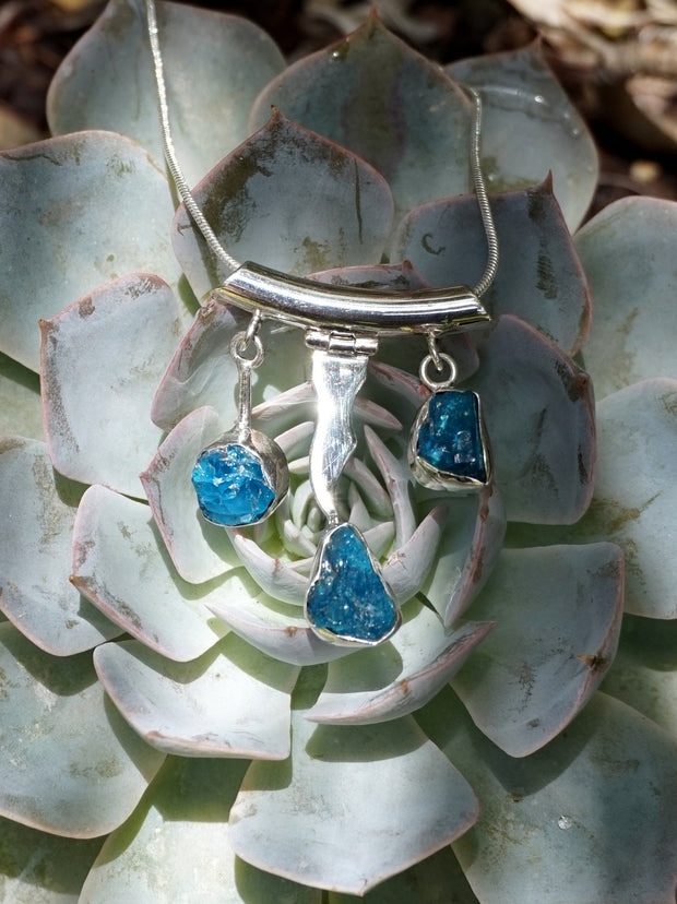 Apatite Gemstones and Sterling Wave Pendant