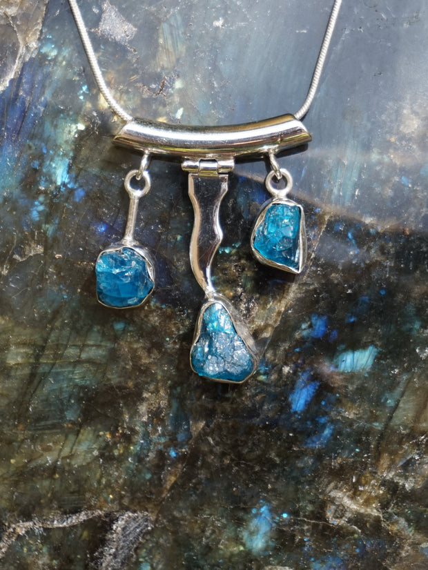 Apatite Gemstones and Sterling Wave Pendant