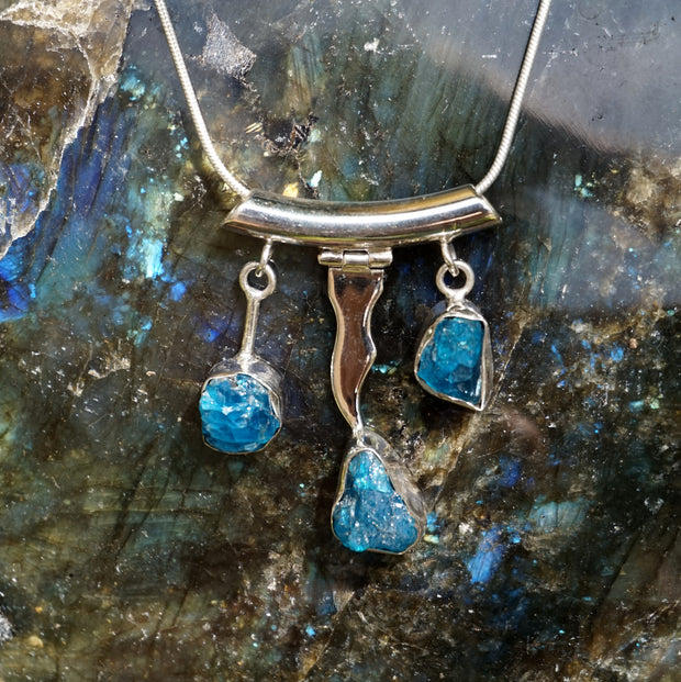 Apatite Gemstones and Sterling Wave Pendant