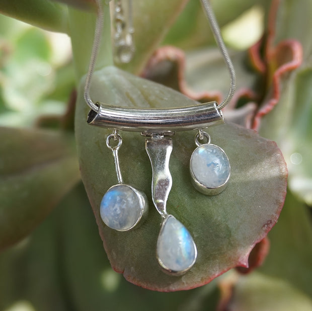 Rainbow Moonstone and Sterling Wave Pendant