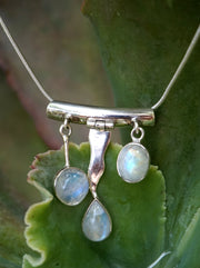 Rainbow Moonstone and Sterling Wave Pendant