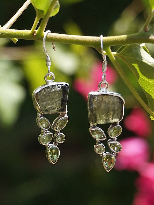 Moldavite Earring Set 1 with Peridot