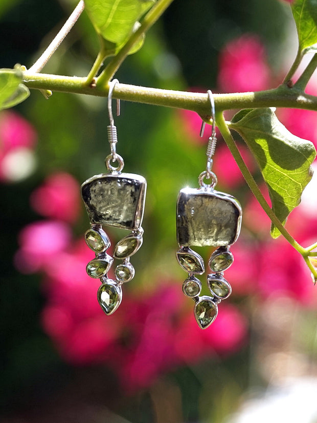 Moldavite Earring Set 1 with Peridot