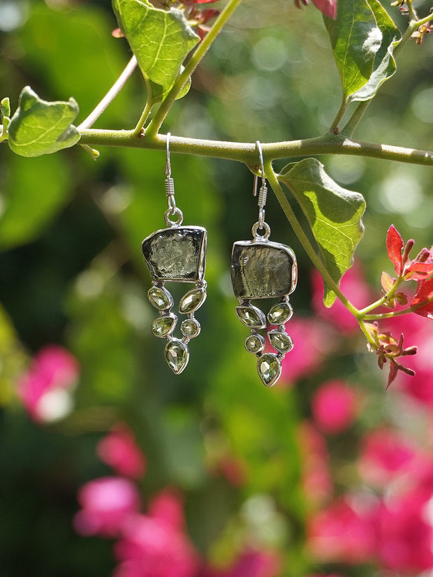 Moldavite Earring Set 1 with Peridot