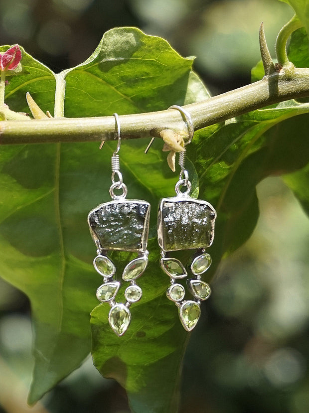 Moldavite Earring Set 1 with Peridot