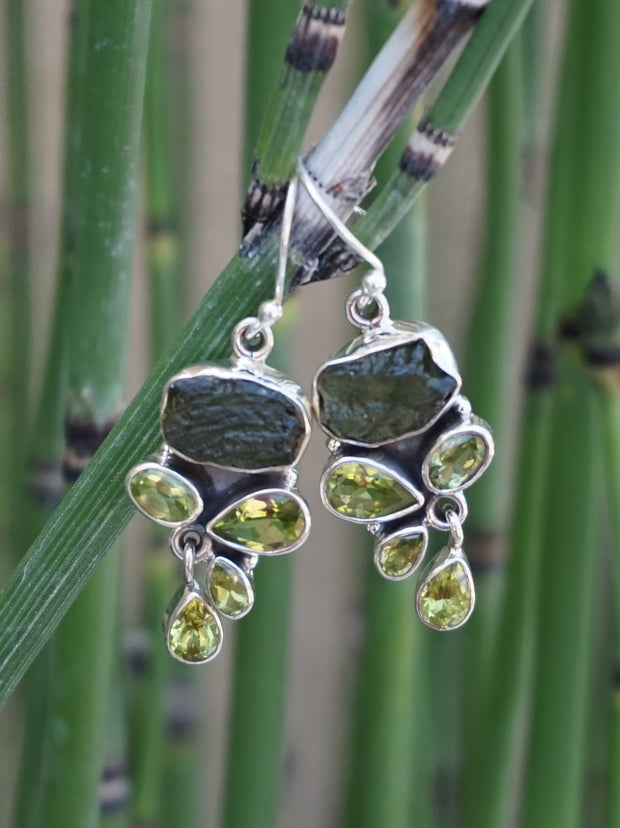 Moldavite Earring Set 2 with Peridot