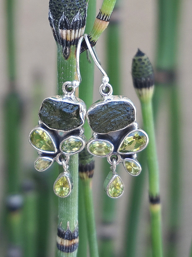 Moldavite Earring Set 2 with Peridot