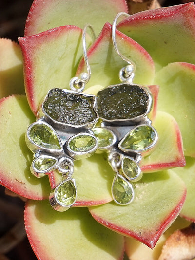 Moldavite Earring Set 2 with Peridot