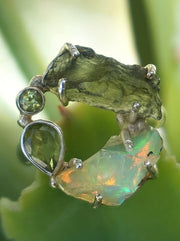 Garden Beauty Ring 6 with Ethiopian Opal, Moldavite & Peridot