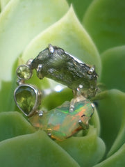Garden Beauty Ring 6 with Ethiopian Opal, Moldavite & Peridot