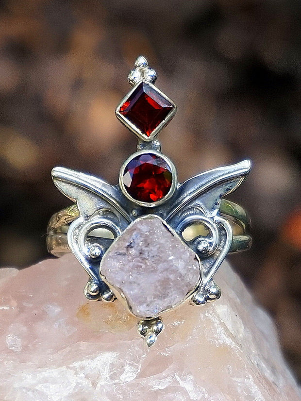 Rose Quartz and Garnet Ring 1