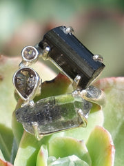 Garden Beauty Ring 9 with Tourmaline and Herkimer Diamond