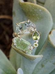 Garden Beauty Ring 7 with Green Amethyst, Kyanite & Peridot