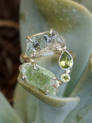 Garden Beauty Ring 7 with Green Amethyst, Kyanite & Peridot