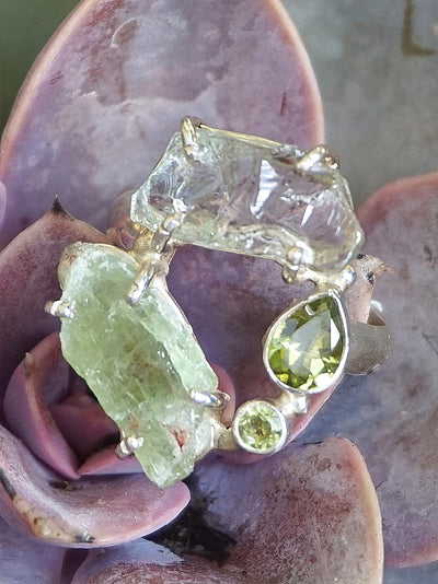 Garden Beauty Ring 7 with Green Amethyst, Kyanite & Peridot