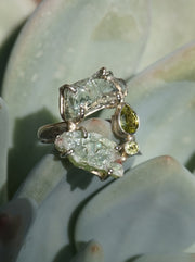 Garden Beauty Ring 7 with Green Amethyst, Kyanite & Peridot