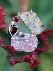 Garden Beauty Ring 5 with Ethiopian Opal, Rose Quartz & Garnet