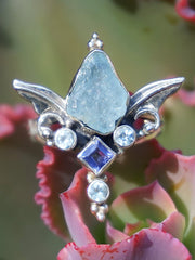 Aquamarine Ring 3 with Amethyst and Blue Topaz