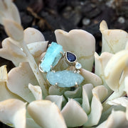 Garden Beauty Ring 8 with Larimar, Aquamarine and Tanzanite