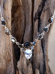 Black Onyx and Dendritic Opal Necklace 1 with Smoky Quartz
