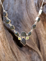 Moldavite Rough Necklace 1 with Peridot