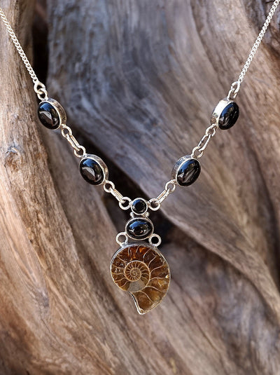Ammonite Fossil and Black Onyx Necklace 2