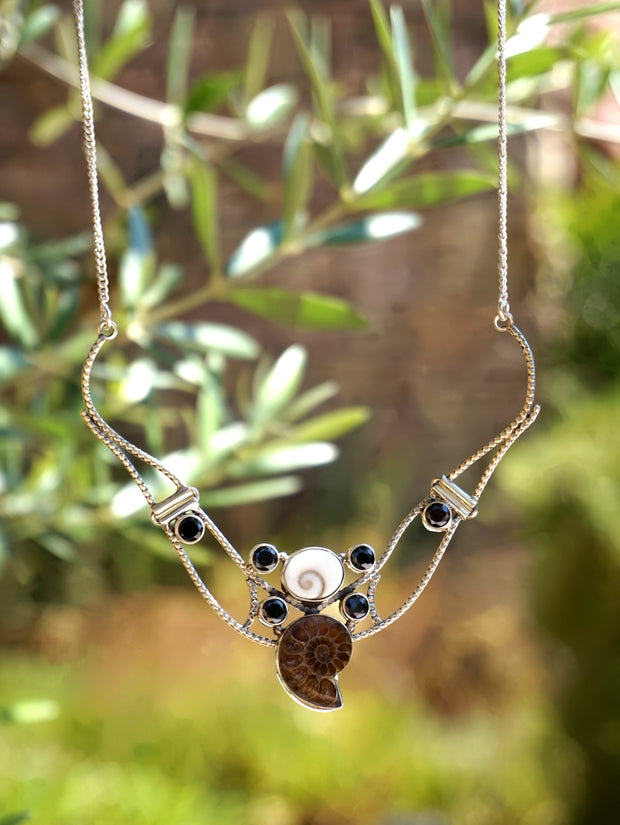 Ammonite Fossil and Black Onyx Necklace 1