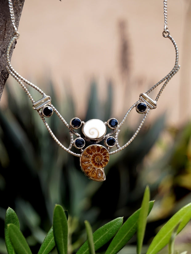 Ammonite Fossil and Black Onyx Necklace 1
