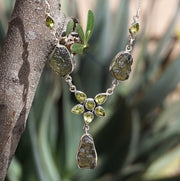 Moldavite Rough Necklace 2 with Peridot