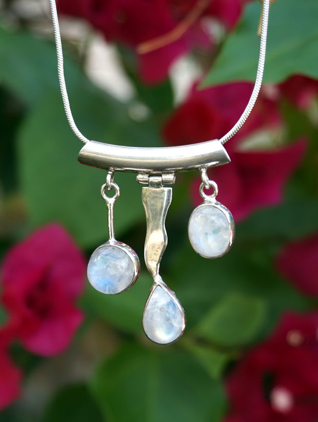 Rainbow Moonstone and Sterling Wave Pendant