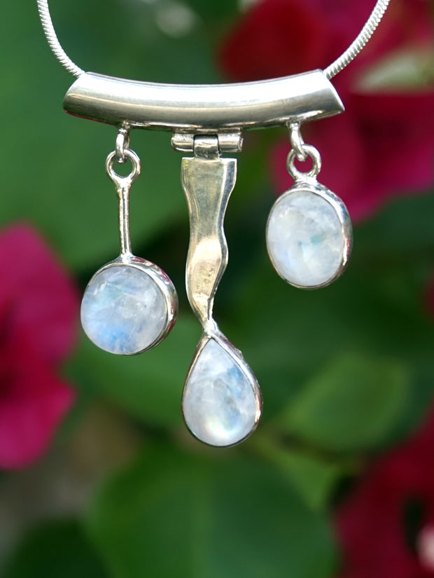 Rainbow Moonstone and Sterling Wave Pendant