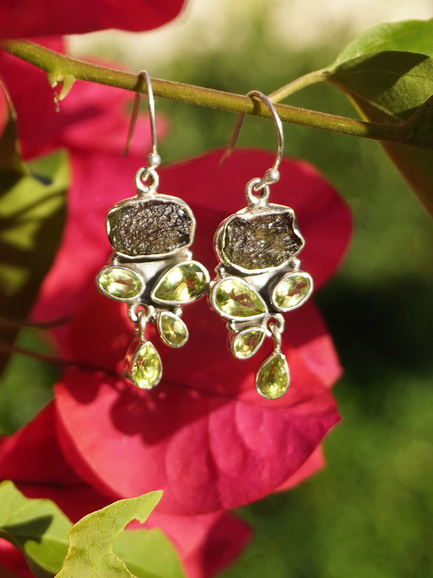 Moldavite Earring Set 2 with Peridot