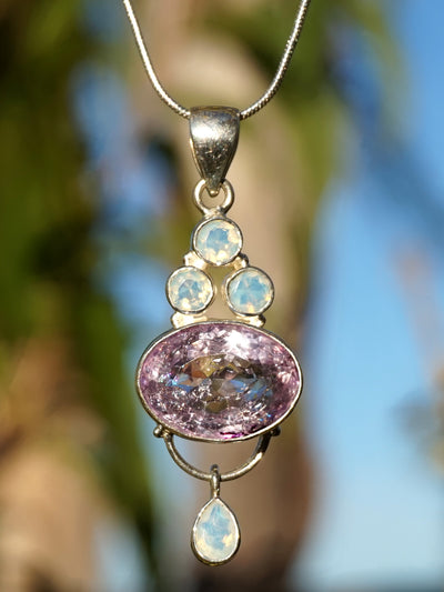 Pink Amethyst Quartz and Opalite Gemstones Pendant 1