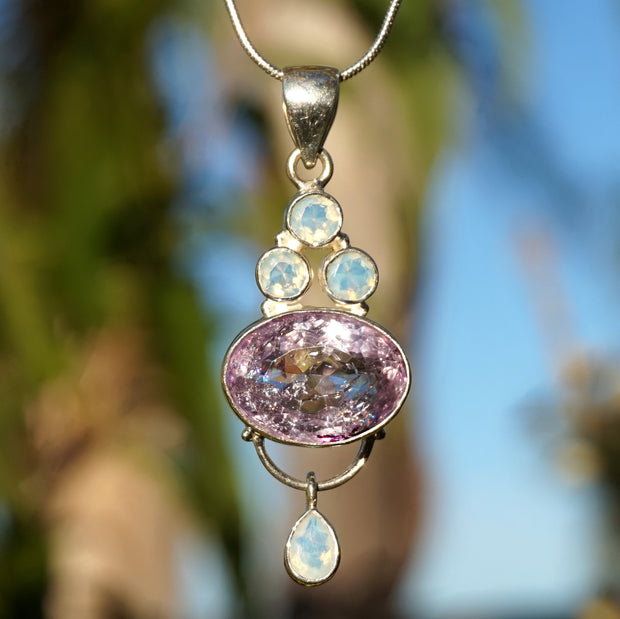 Pink Amethyst Quartz and Opalite Gemstones Pendant 1