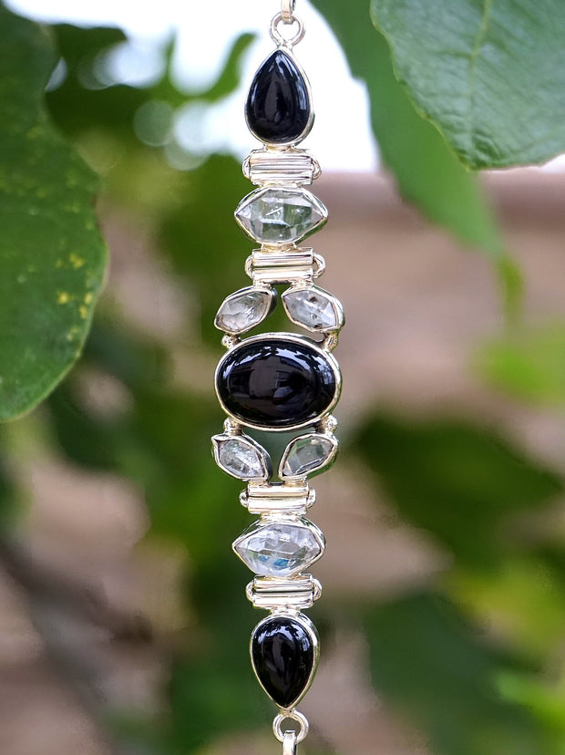 Herkimer Diamond Quartz Crystal Bracelet 1 with Black Onyx