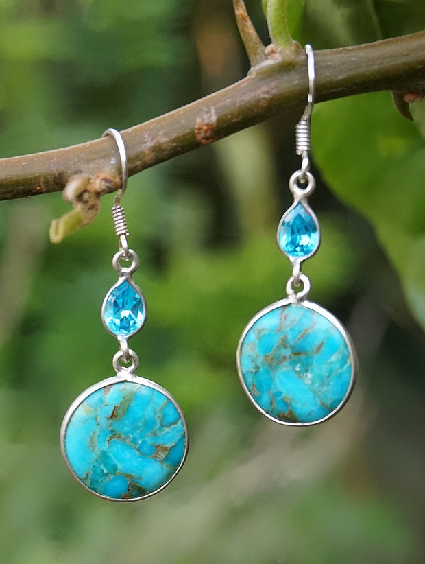 Copper Turquoise Blue Earring Set 1 with Blue Topaz