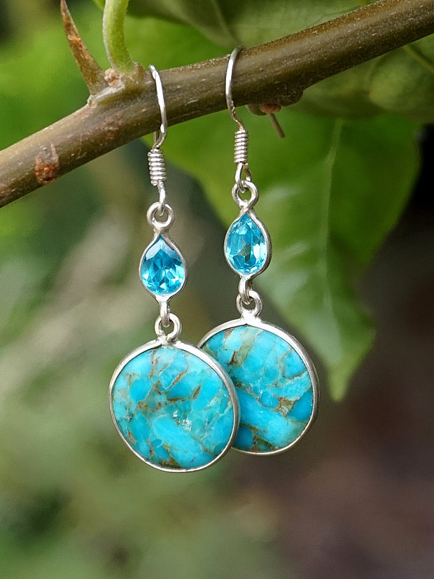 Copper Turquoise Blue Earring Set 1 with Blue Topaz