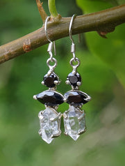 Herkimer Diamond Quartz Crystal Earring Set 1 with Black Onyx