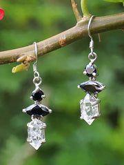 Herkimer Diamond Quartz Crystal Earring Set 1 with Black Onyx