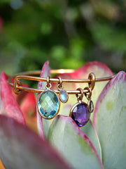 Apatite and Amethyst Quartz Bangle Bracelet 1 in Rose Bronze