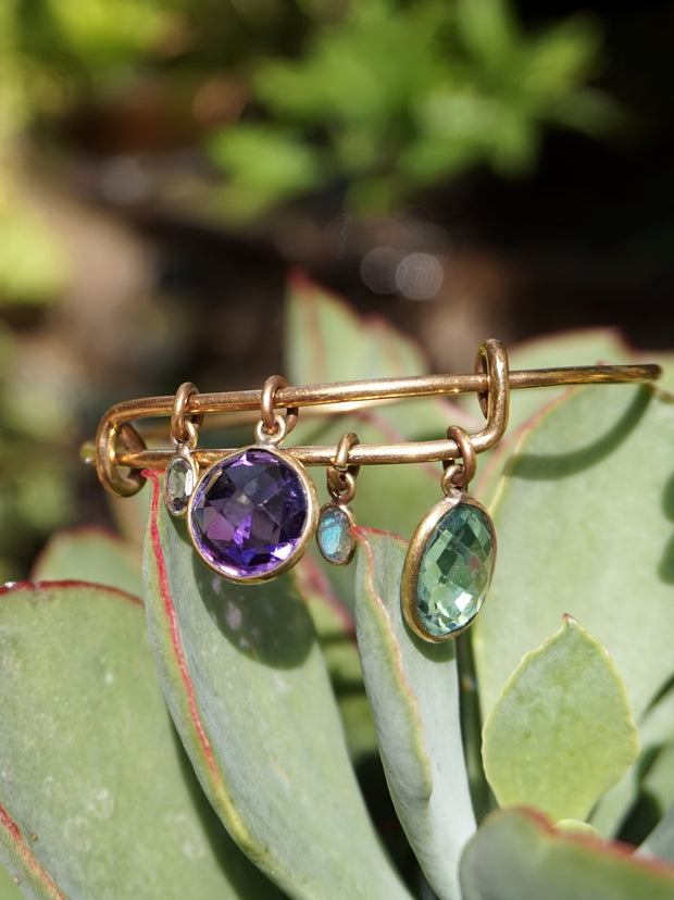 Apatite and Amethyst Quartz Bangle Bracelet 1 in Rose Bronze