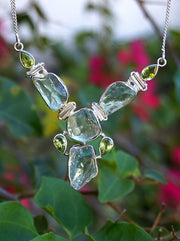 Green Amethyst Quartz Crystal and Peridot Hinged Necklace 2