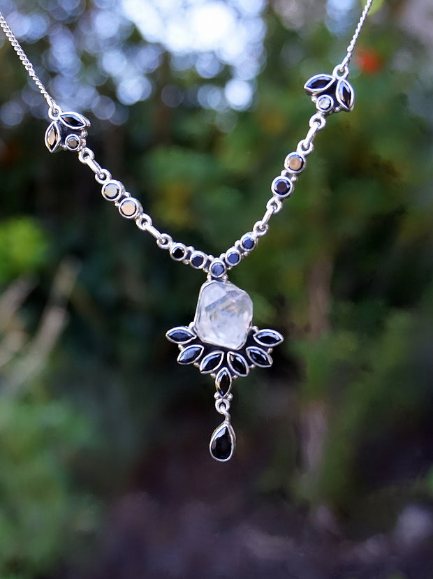 Herkimer Diamond Quartz Crystal and Black Onyx Necklace 2