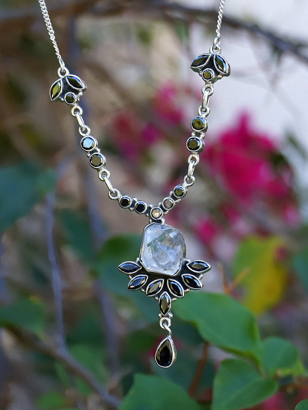 Herkimer Diamond Quartz Crystal and Black Onyx Necklace 2